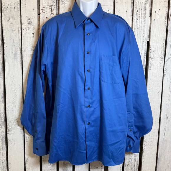 Geoffrey Beene Men XXL Dress Shirt Blue Indigo Button Up LongSleeve Sheen Finish - Picture 1 of 9